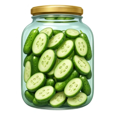 A jar of pickled cucumbers with clear brine and green whole pickles.







 sticker