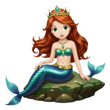 Mermaid with Shell Crown – Long flowing hair, shell tiar, sitting on rock sticker
