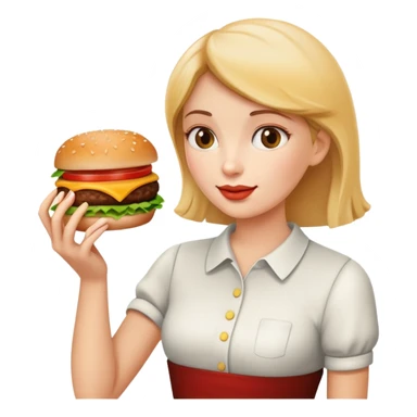 a short woman take a hamburger sticker