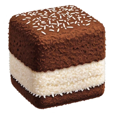 Cinematic Realistic Lamingtons Dessert Emoji, depicted as soft sponge squares coated in chocolate and coconut rendered with mouth‚Äêwatering detail and vibrant lighting. sticker