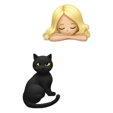 Blonde girl sleeping with black cat on bed sticker