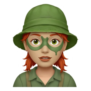 messy green full face clay mask and tourist hat red hair  sticker
