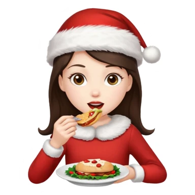 brunette christmas character eating lunch sticker