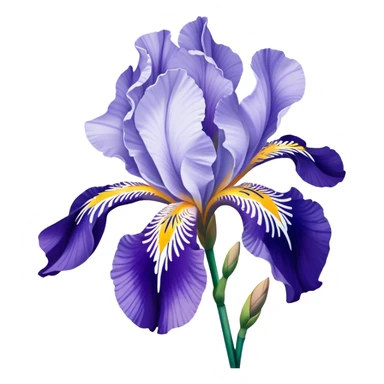 Japanese style iris flower (hanashobu) with elegant simplified lines like in ukiyo-e art, blue-purple color, traditional composition with flowing brush-like strokes sticker