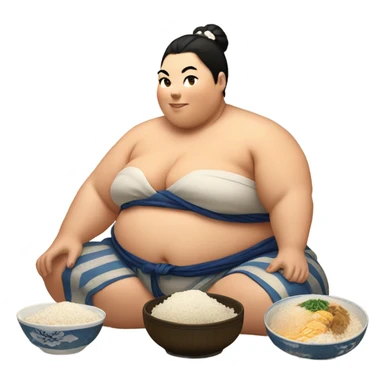 Female sumo wrestler eating sticker