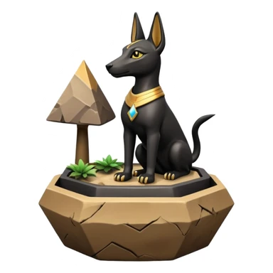  Soothing silky black fur tiny statuette young Anubis pyramid scene stone-age cracked irregular dodecagon bonsai pot  sticker