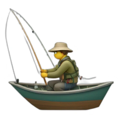 A fisherman fishing with a rod on a small boat sticker