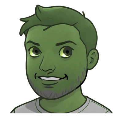 A hero emoji inspired by Moscow, featuring a character with a beard and short hair, wearing a gray t-shirt, with a purple and blue gradient background sticker