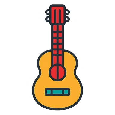 guitar icon, color outline style, black outlines with subtle color fill, friendly and approachable sticker