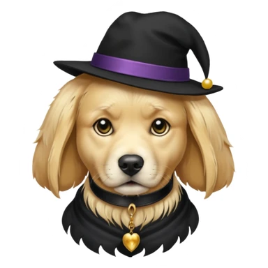 golden retriever dog wearing goth accessories, somber expression sticker
