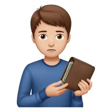 A young guy looks sadly at his empty wallet. sticker