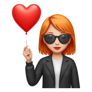 orange hair girl with sun glasses holding red heart balloon sticker