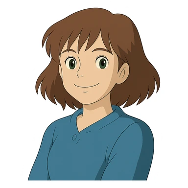 Make the woman smile in ghibli style, no background. sticker