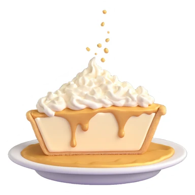 cream pie just starting to make contact, tiny cream splash forming, golden brown crust, playful, no background, same angle sticker