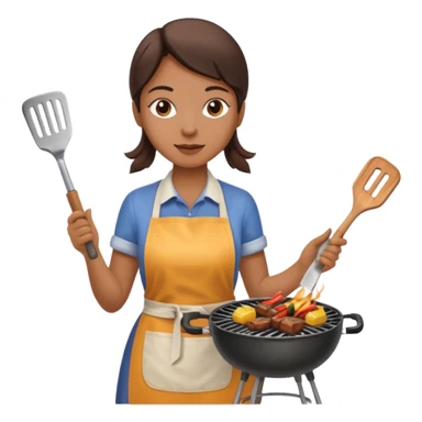 woman grilling bbq with grill and apron sticker
