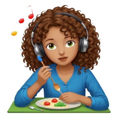 Brown curly hair girl blue green eyes painting sleeping eating dancing listening to misic sticker