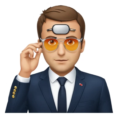 Emanuel Macron avec des lunettes de soleil qui dit : for sur  sticker