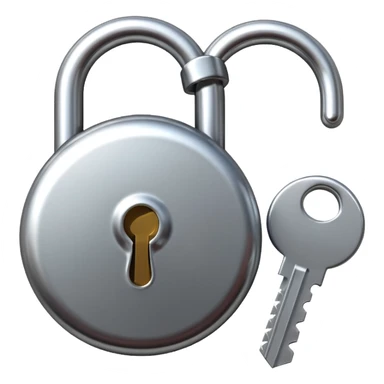 A chrome silver lock and key emoji, smooth metallic surfaces, glossy reflections, luxury swag vibe, minimal iOS emoji style, centered on clean white background sticker