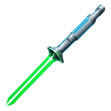 Clash of Clans aesthetic: Cinematic heroic Star Wars light sabre Emoji, rendered in a 3D vector-style similar to standard emojis with minimal shading and bold, simplified shapes. A compact, vibrant energy blade with a neon-hued, glowing edge . Stylized with a touch of interstellar elegance and a soft glowing outline, capturing the essence of a legendary energy blade with a friendly, playful manner! sticker