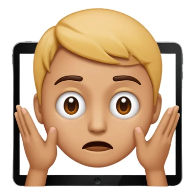 emoji holding and drawing on tablet, looking down at screen in frustration sticker