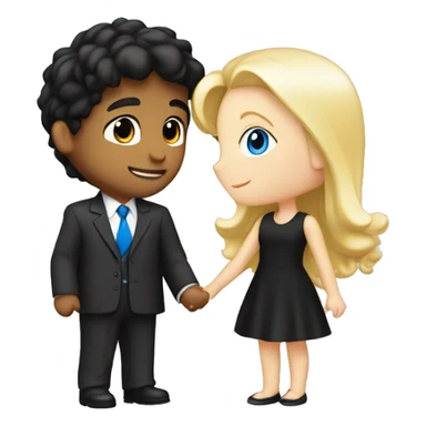 boy with black hair and blue eyes in suit kissing blond girl with hazel eyes with a cute black dress and both are white pale sticker