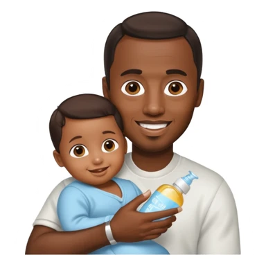 p diddy holding baby oil and a child sticker