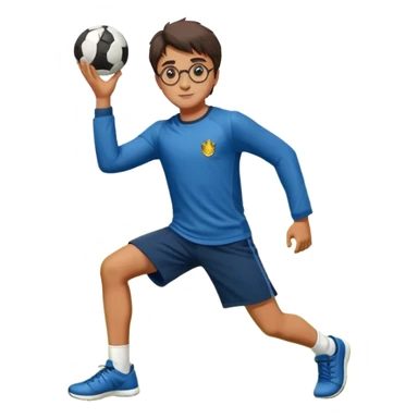 Harry Potter is in sports clothes doing morning exercises, he is in the field before his magic school sticker