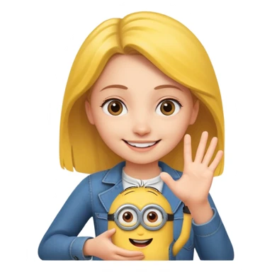Young White girl holding minions hand sticker