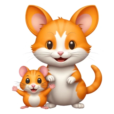 Joyful cat being greeted by a mouse friend with a wave sticker