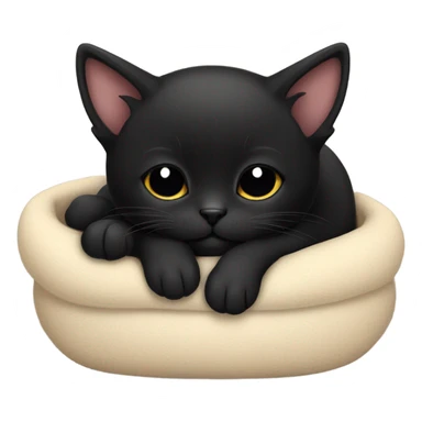 Black kitten sleeping in a bed sticker