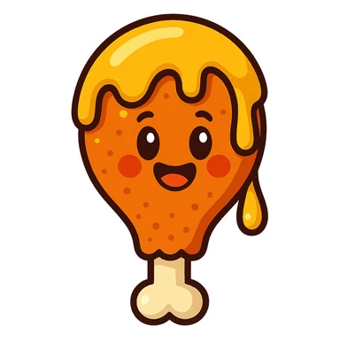 honey chicken, cartoon style, smiling chicken drumstick with honey drizzle, vibrant toon style sticker