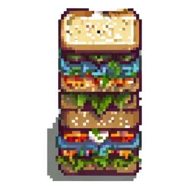 veggie and hummus sandwich, pixel art style, stacked vegetables and hummus sticker