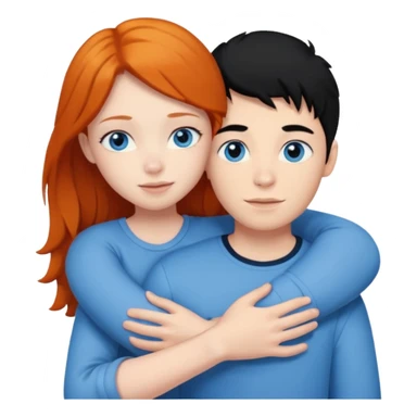 Ginger boy without facial hair hugging girl with black hair. Both have blue eyes.  sticker