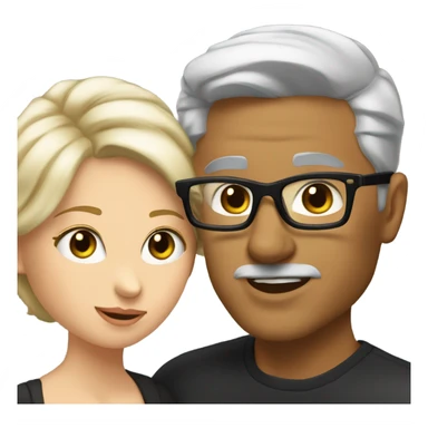 White man - short grey hair - no facial hair - kisses blonde girl wearing black glasses  sticker