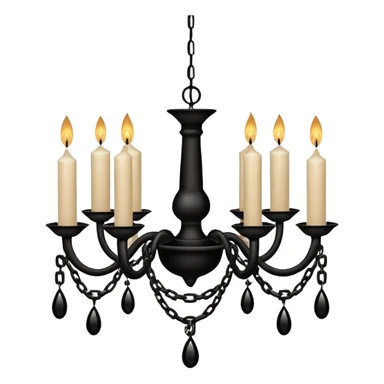 Simple minimalistic hanging wide short chained black Ceiling chandelier with beige-white candles sticker
