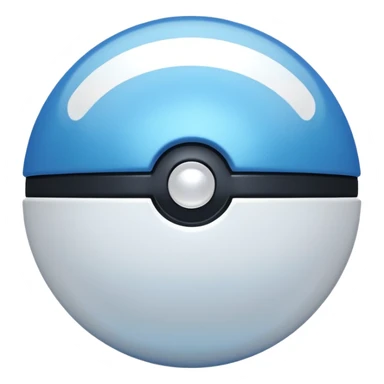 blue pokeball emoji, top half is a more saturated blue, bottom half is white, black stripe, with a white sheen, with a pearlescent finish, with a shimmer effect sticker