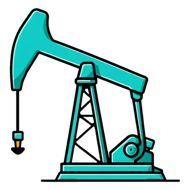 Oil pumpjack (nodding donkey), minimalist design with soft gradients in sky blue, teal green, white, and light gray sticker