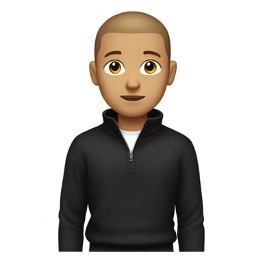 boy with very light brown skin, buzz cut, no facial hair, wearing a smart black quarter zip jumper with white t shirt underneath. sticker