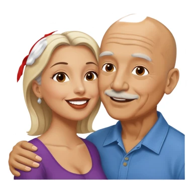 Older Bald Hispanic man kissing white dark blonde woman sticker