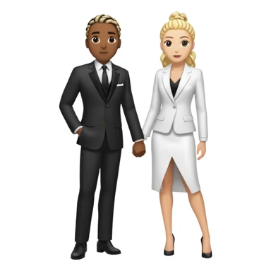 Black guy with cornrows in a suit with white girl with blonde hair and a fancy dress posing for a fashion show sticker