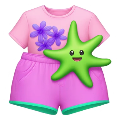 coral pink starfish with neon green shorts that have purple flowers  sticker