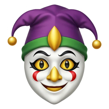 Máscara blanca con un ojo negro y otro amarillo y sombrero de bufon sticker