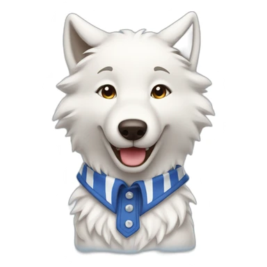 a happy white wolf wearing a horizontal blue stripe sailor shirt sticker