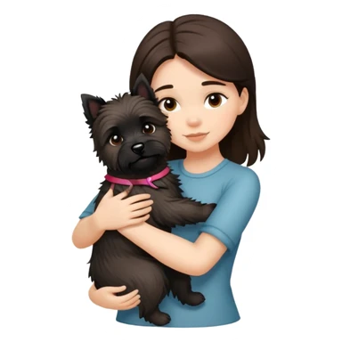 Brunette girl with black cairn terrier hug sticker