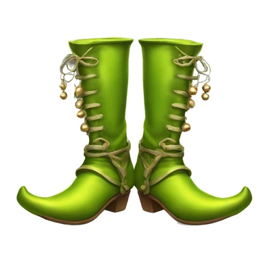 Realistic isolated chartreuse elf boots with bells. sticker