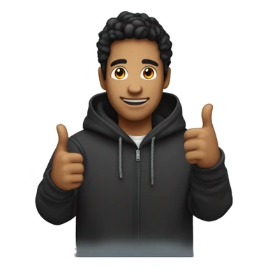 eduardo the developer inviting to a meet to know about or services of development at koudrs add a black hoodie, with a letter K and a thumbs upo hand sticker