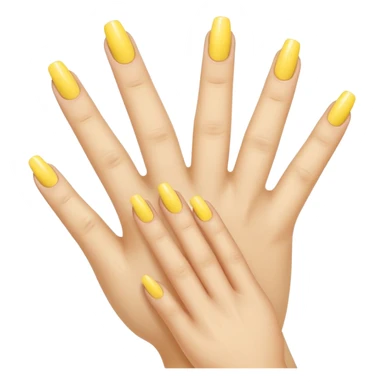 Generate a high-quality illustration of a generic hand with yellow nail polish being applied, 5 fingers, flat vector or simple cartoon style, no recognizable person, no facial features, no brand markings, simple white background, high-resolution.
 sticker