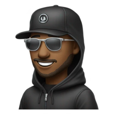 un homme avec une cagoule en laine noire, des lunettes noires et des grillz en argent sur les dents sticker