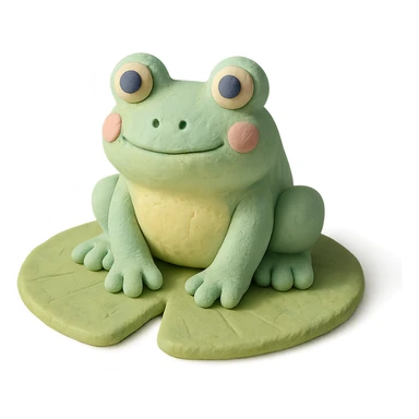 frog sitting on a lily pad in claymation style with visible fingerprints and pastel palette sticker