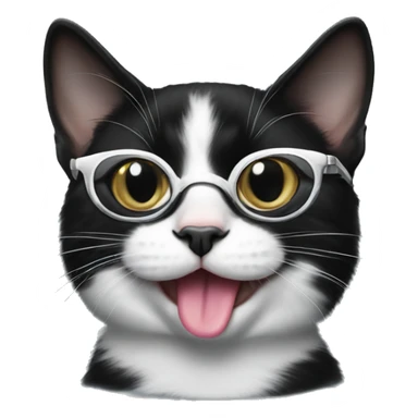 tuxedo cat wearing glasses and tongue out sticker